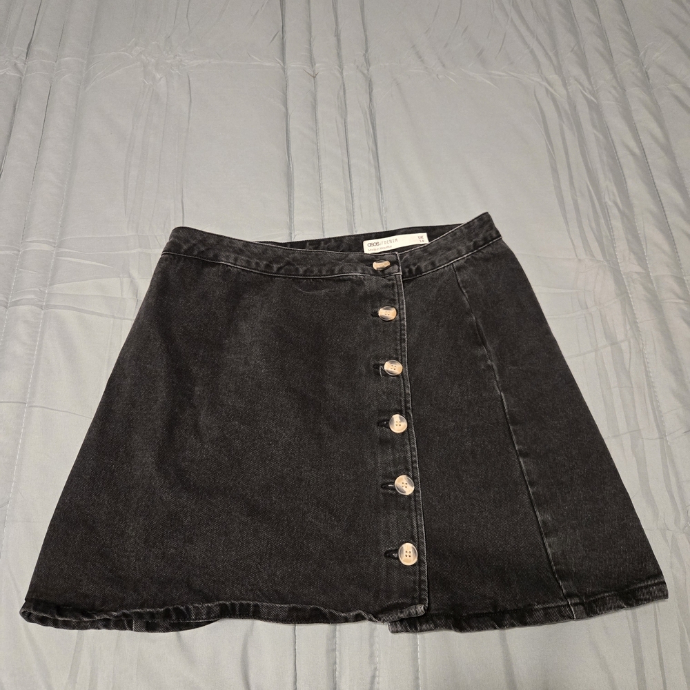 Asos Black Denim Button-Up Skirt